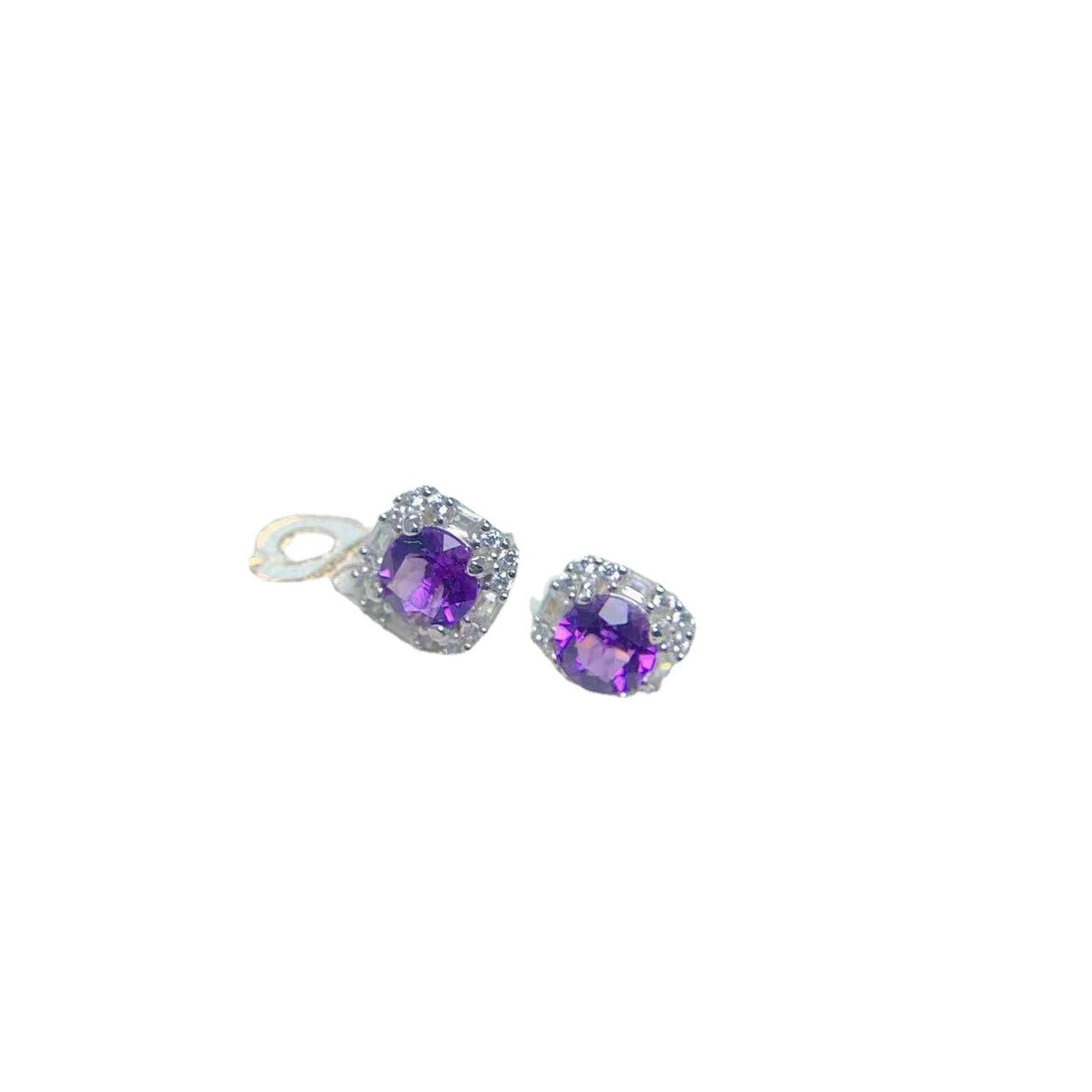 Amethyst Halo Stud Earrings in Silver - product view 6