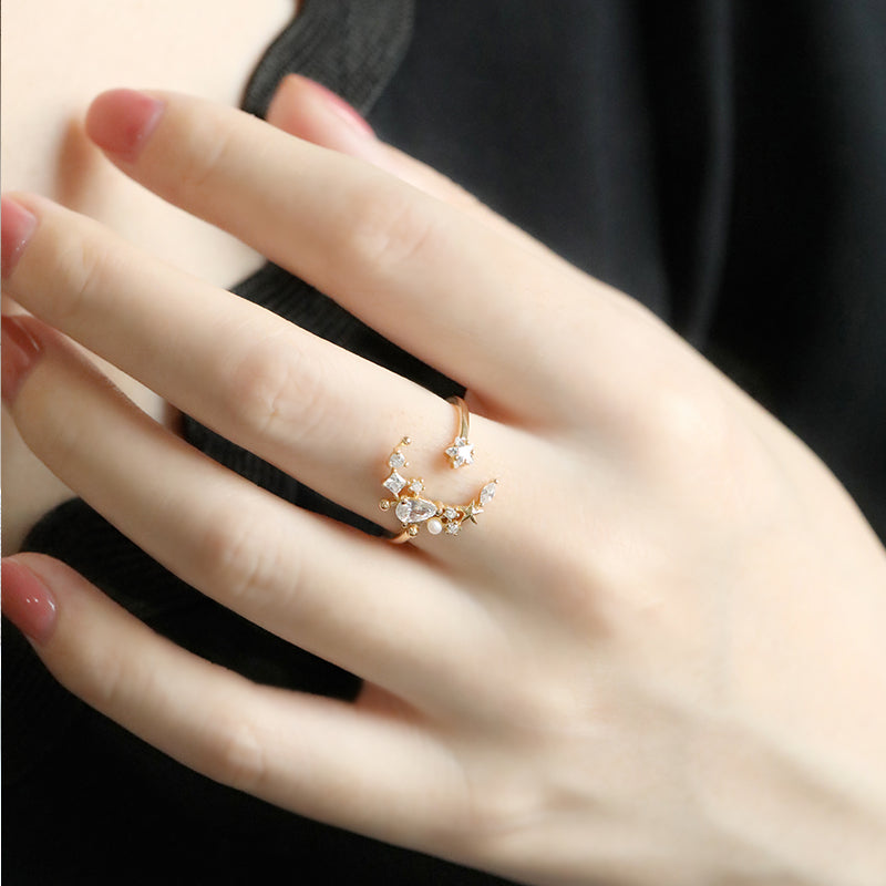 Star-Moon Open Ring in Gold-Tone Silver - product view 4
