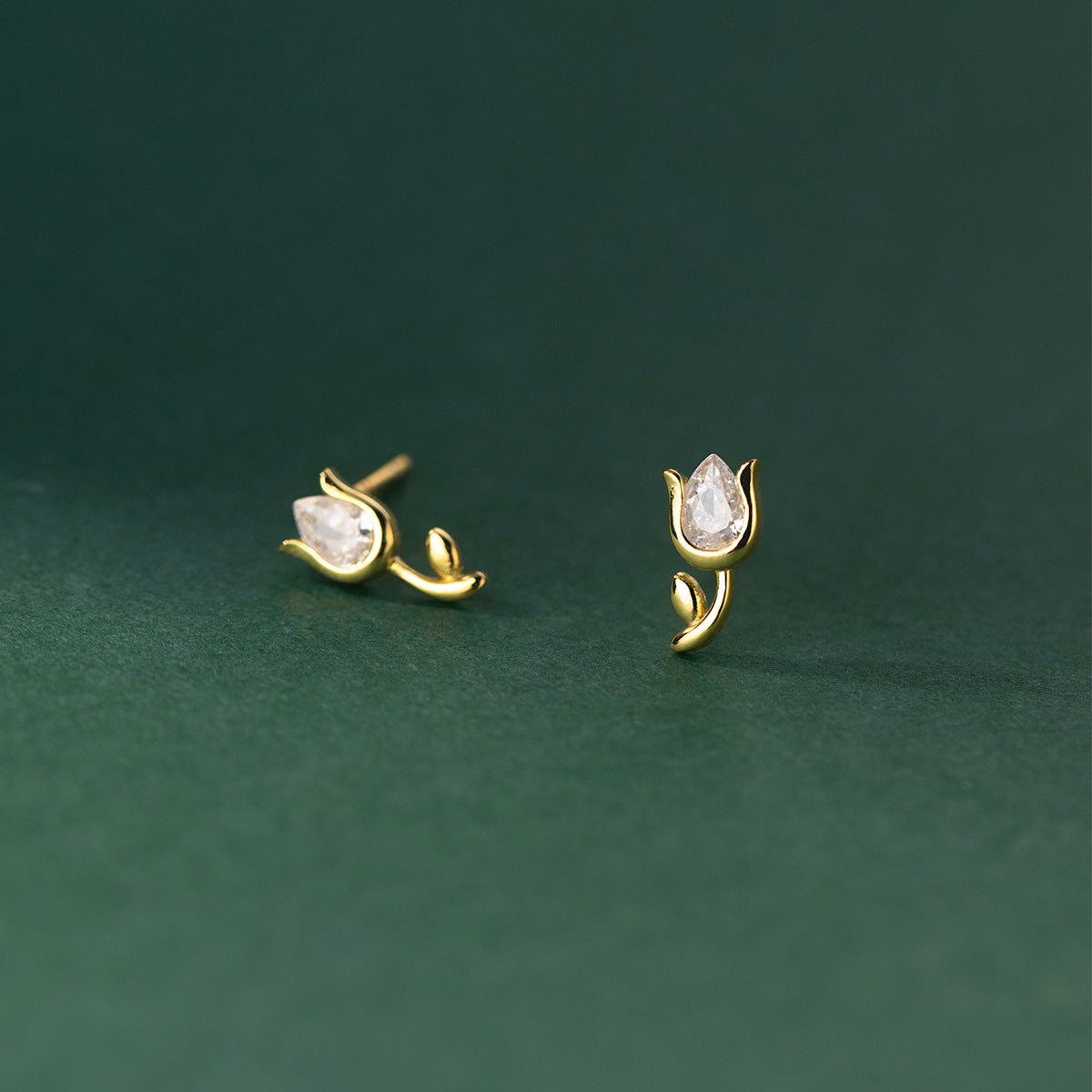 Petite Tulip Stud Earrings in Gold-Tone Silver — product photograph 2