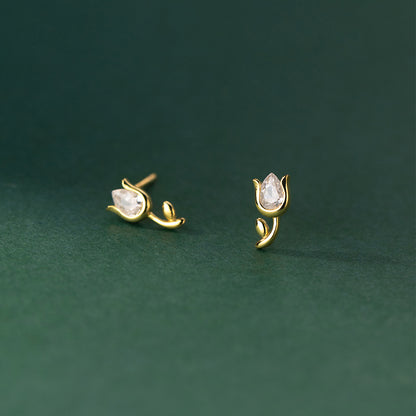 Petite Tulip Stud Earrings in Gold-Tone Silver — product photograph 2