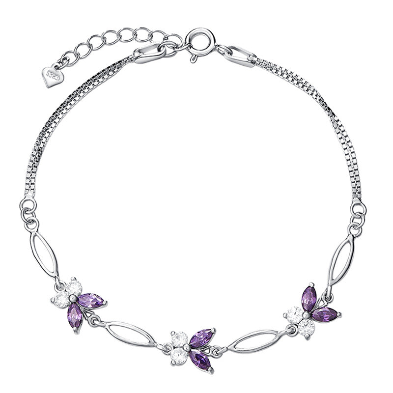 Violet Butterfly Link Bracelet in Silver — product photograph 1