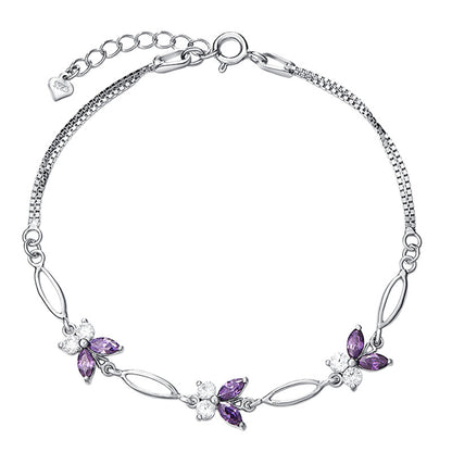 Violet Butterfly Link Bracelet in Silver — product photograph 1