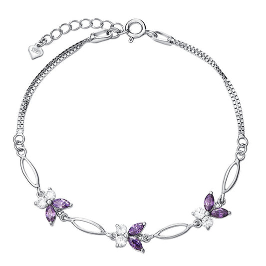 Violet Butterfly Link Bracelet in Silver — product photograph 1