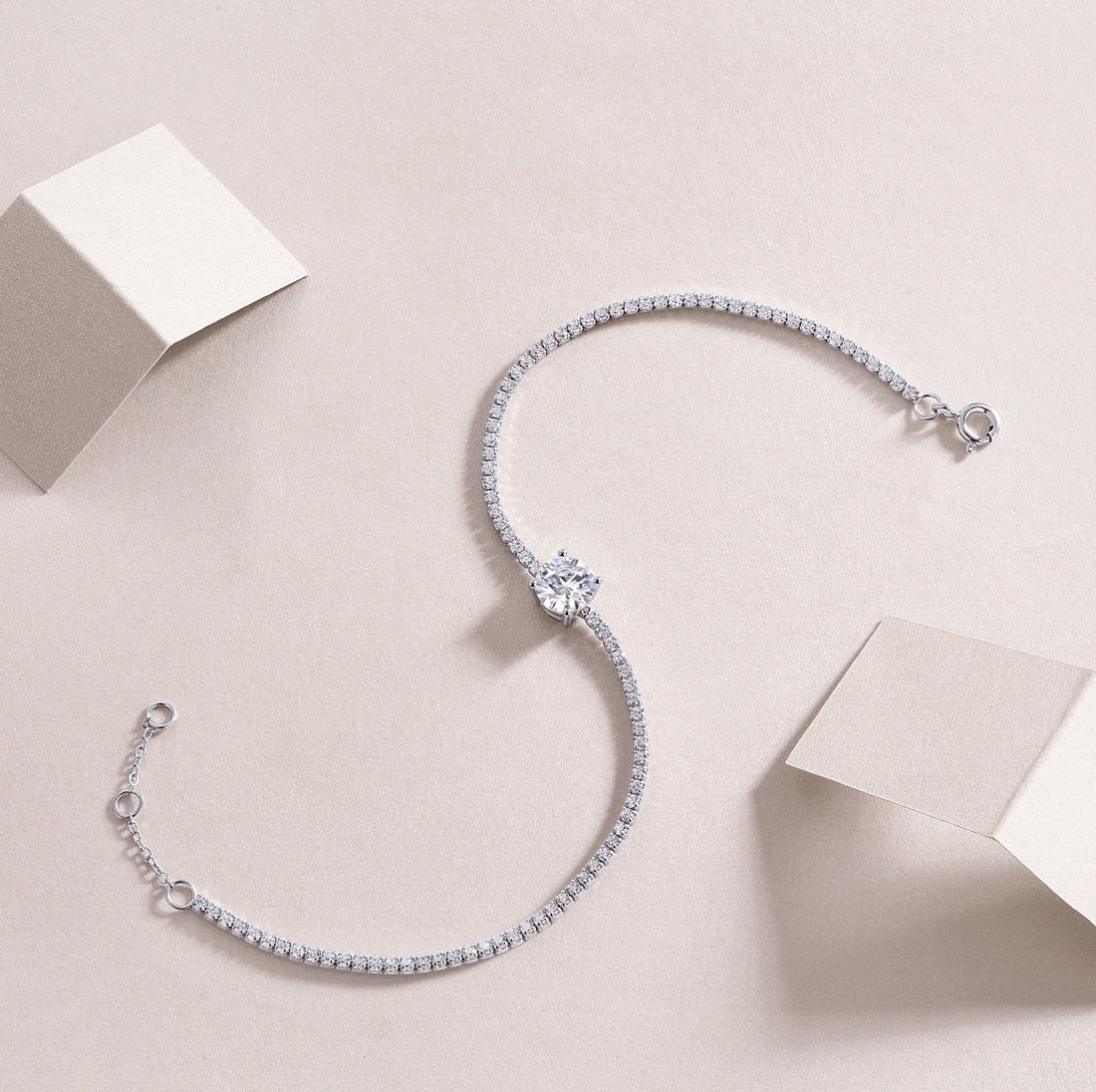 Dawn Dew - Top-quality Moissanite Fashionable Light Luxury Jewelry Silver Bracelet S925 Silver-plated Platinum