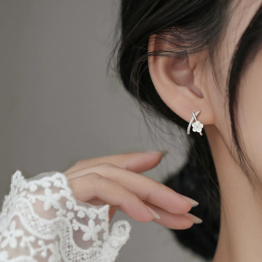 White Blossom Bar Stud Earrings in Silver - view 1