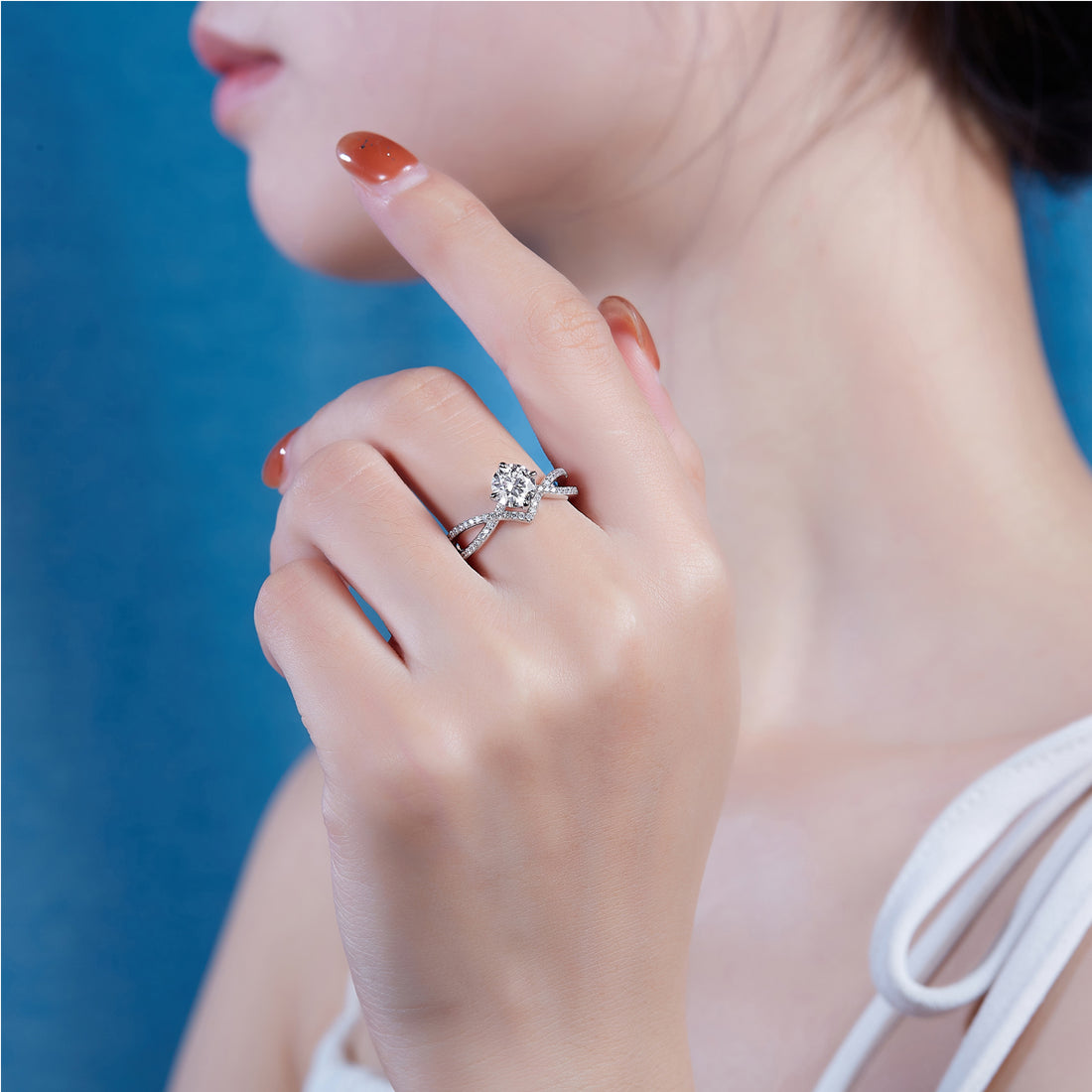S925 Silver 3.3g Platinum Plated Moissanite Ring, 1ct 6.5mm Round Solitaire