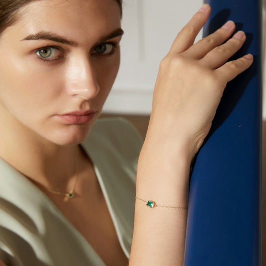 Green-Accent Slider Bracelet in Gold-Tone S925 Silver - view 1