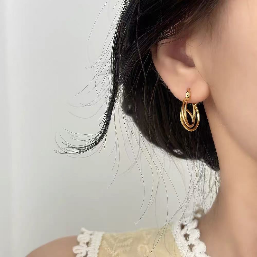 925 Silver Needle Internet Celebrity Same Style Gold Earrings Women's Light Luxury...