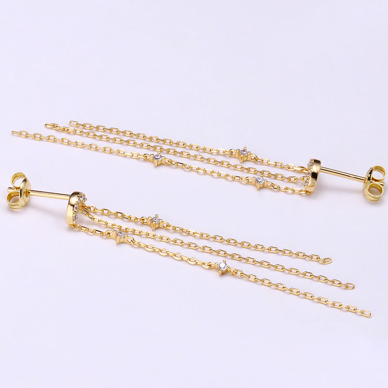 Celestial Chain Drop Earrings in Silver - view 3