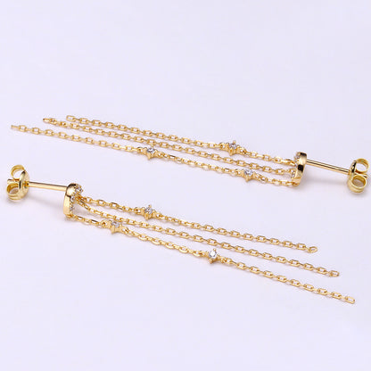 Celestial Chain Drop Earrings in Silver - view 3