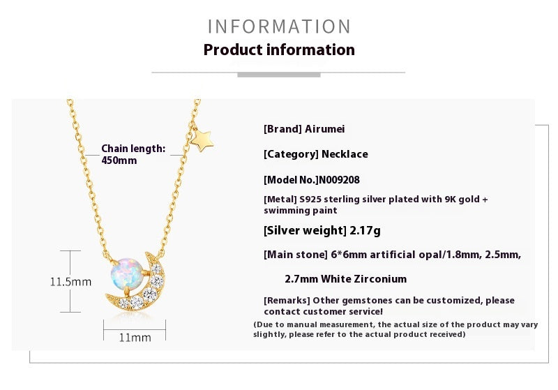 Synthetic Opal Crescent Necklace in Silver - product view 3