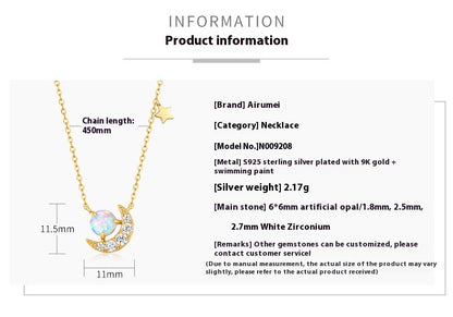 Synthetic Opal Crescent Necklace in Silver - product view 3
