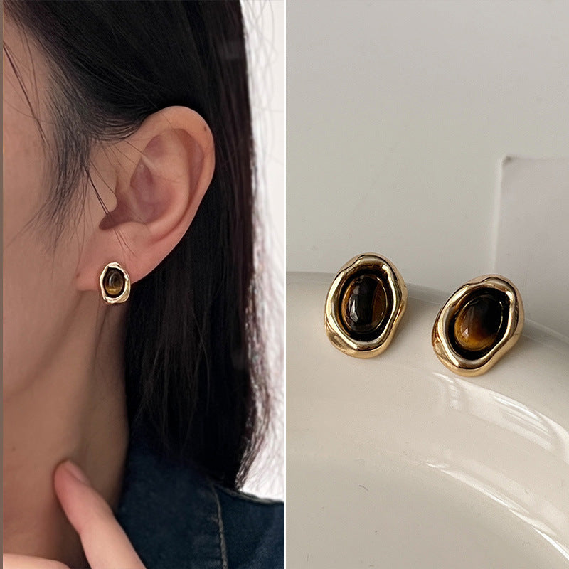925 Silver Needle Internet Celebrity Same Style Gold Earrings Women's Light Luxury...
