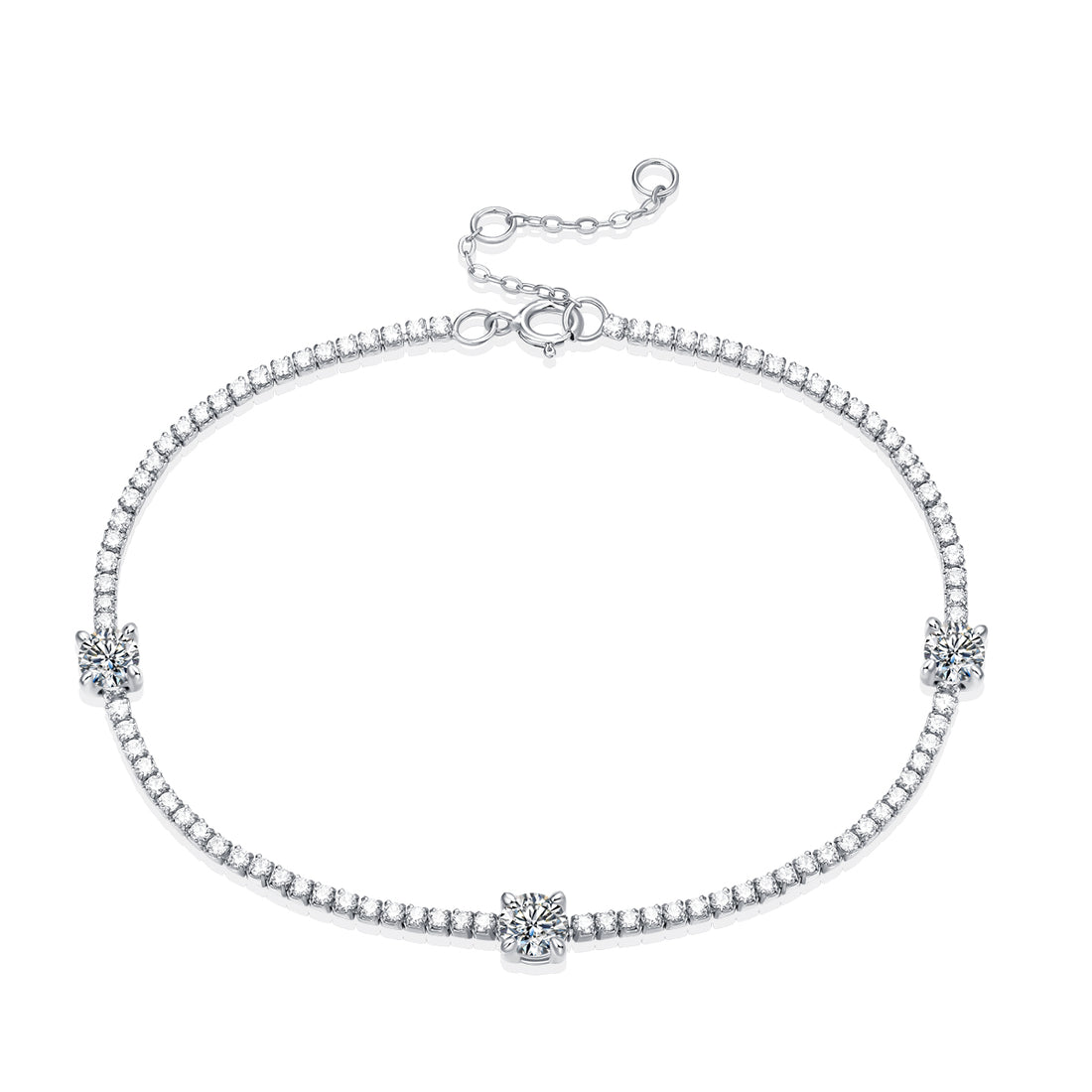 S925 Silver 6g Platinum Plated Moissanite Bracelet, 3x4.0mm D VVS1 Adjustable
