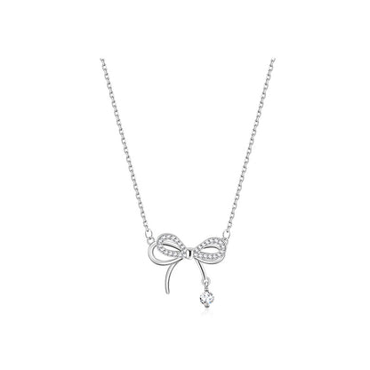 Fine Bow Pendant Necklace in S925 Silver - view 7