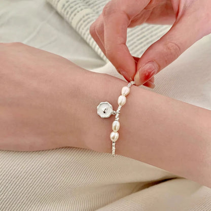 Oval Bead & Heart Charm Bracelet in Silver - view 4