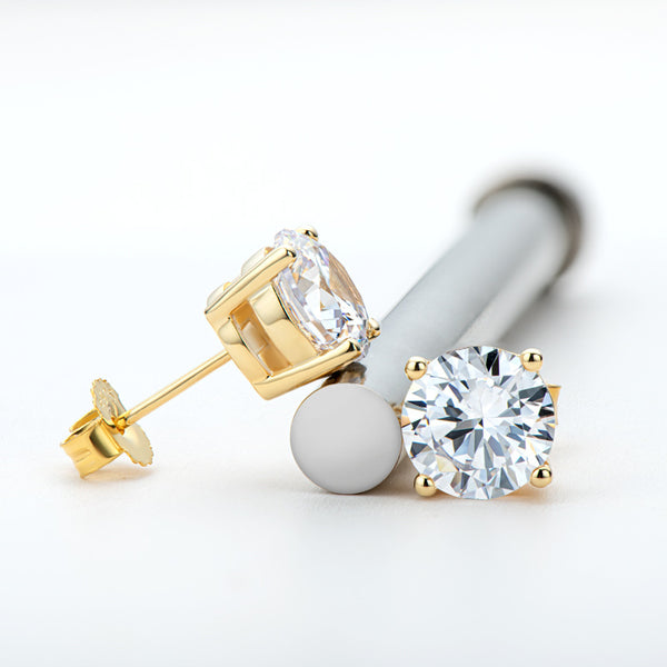 Gold-Tone Moissanite Solitaire Stud Earrings