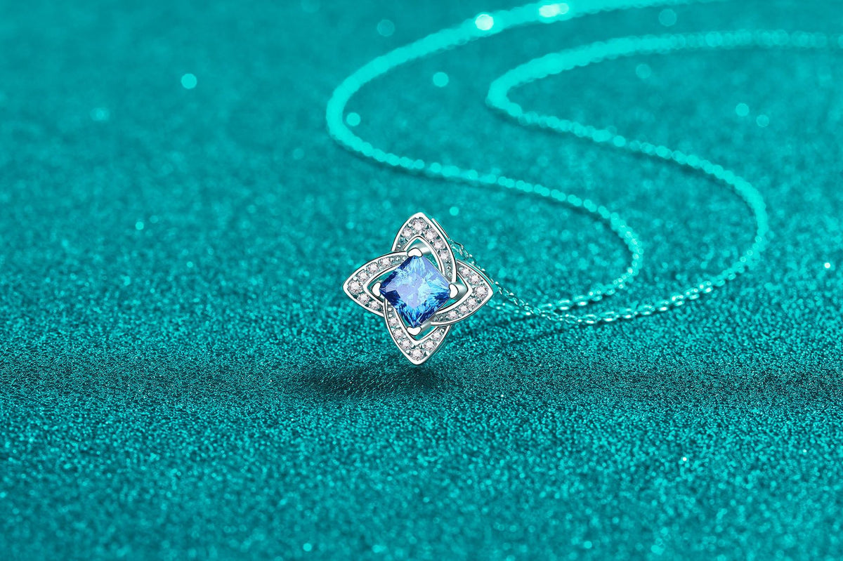 Blue Moissanite Silver Pendant Necklace - product view 1