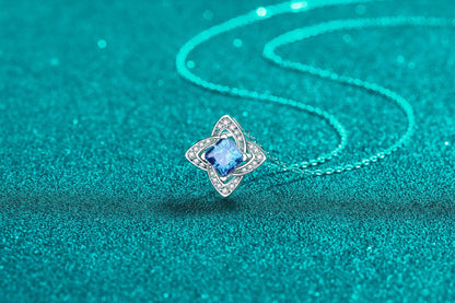 Blue Moissanite Silver Pendant Necklace - product view 1