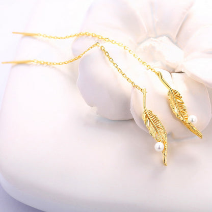 Feather Threader Earrings in S925 Silver - product view 3