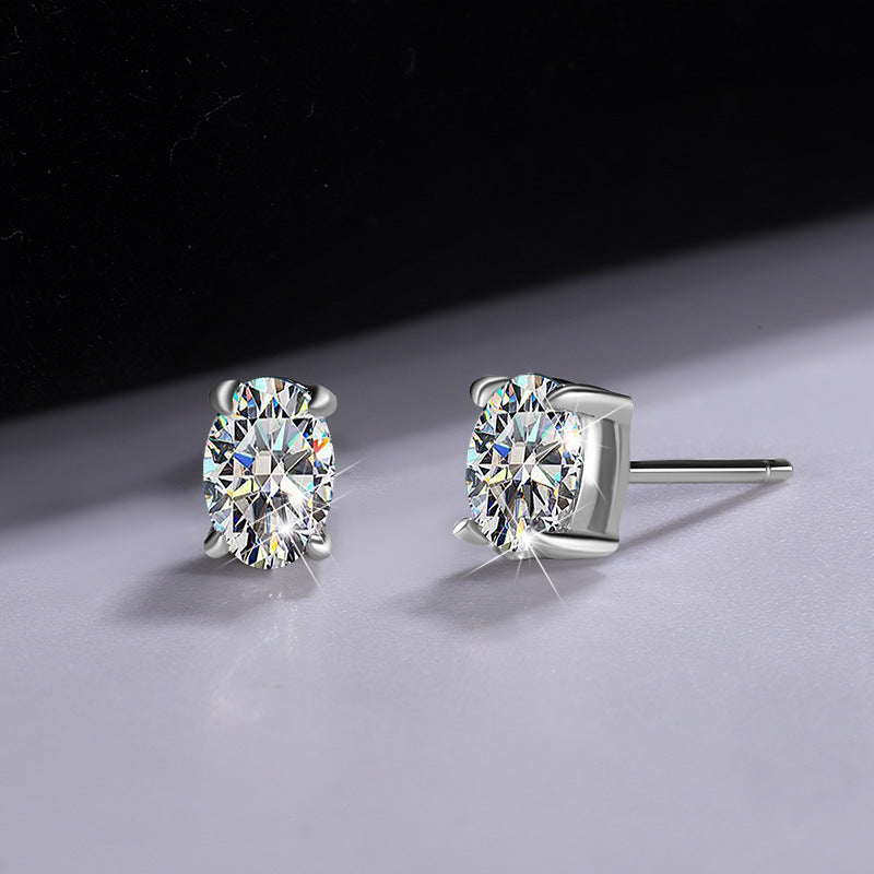 Oval Moissanite Stud Earrings in Silver - product view 3