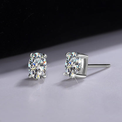 Oval Moissanite Stud Earrings in Silver - product view 3