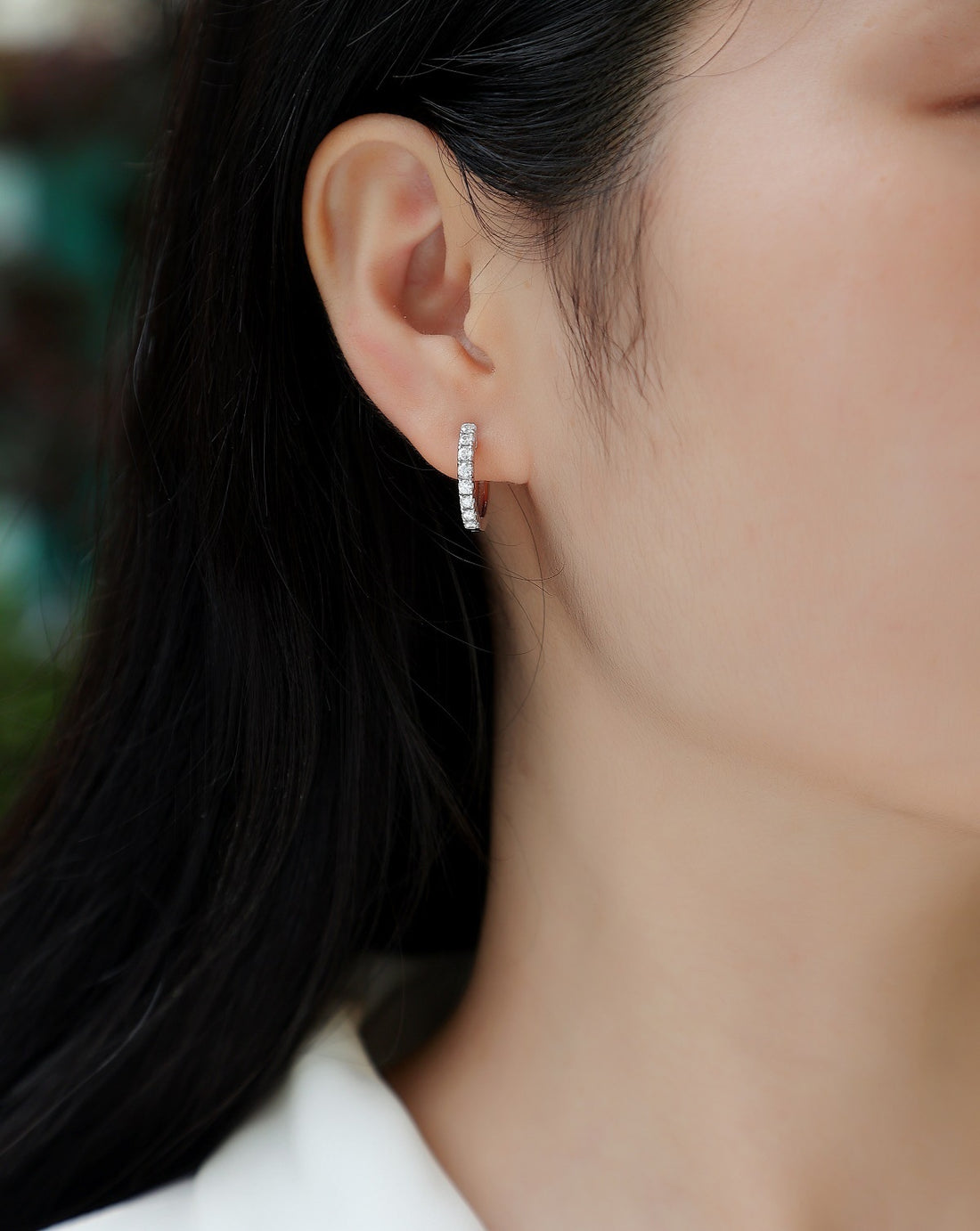 Moissanite Silver Hoop Earrings - product view 2