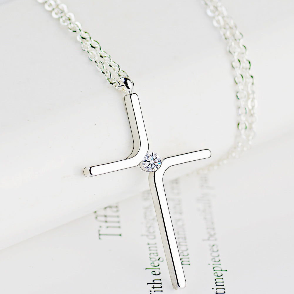 Cross Pendant Simple Necklace Titanium Steel Platinum