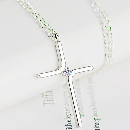 Cross Pendant Simple Necklace Titanium Steel Platinum - view 6