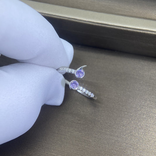 Purple Zircon Flower Open Ring in Silver - view 1