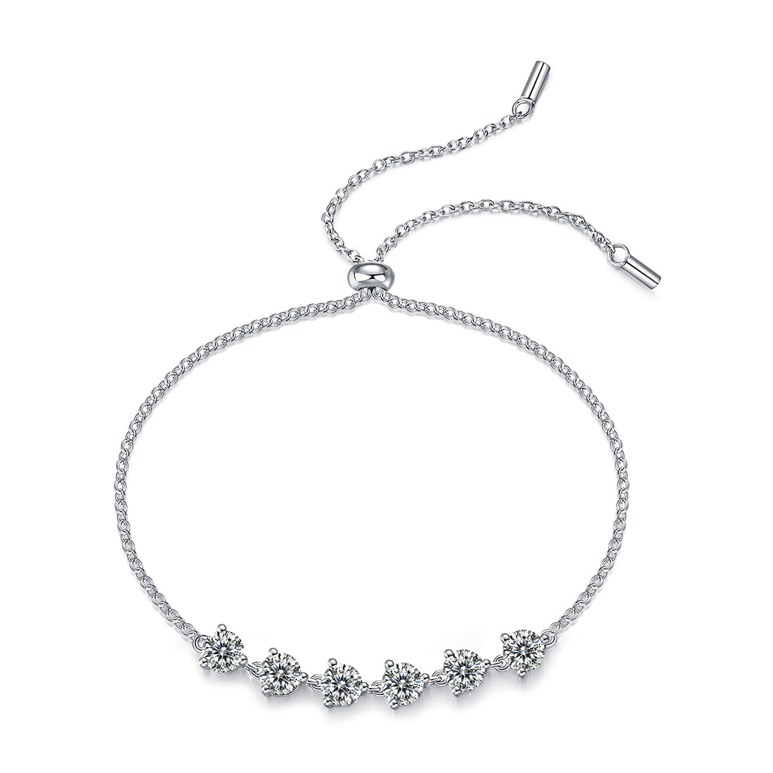 S925 Silver 2.6g Adjustable Bolo Bracelet, 6x 0.5ct D VVS1 Moissanite