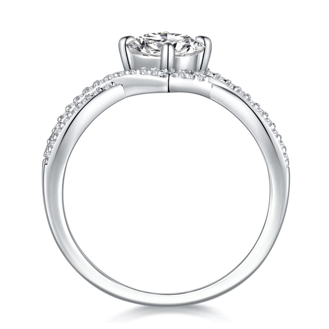 S925 Silver 3.3g Platinum Plated Moissanite Ring, 1ct 6.5mm Round Solitaire