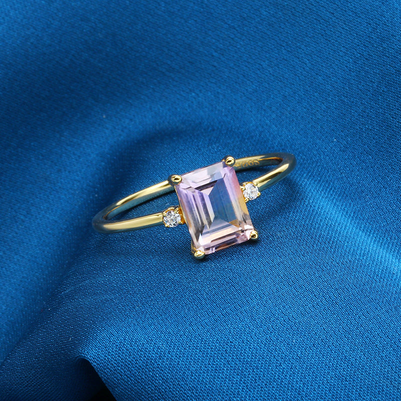 Octagonal Amethyst Silver Ring - view 1