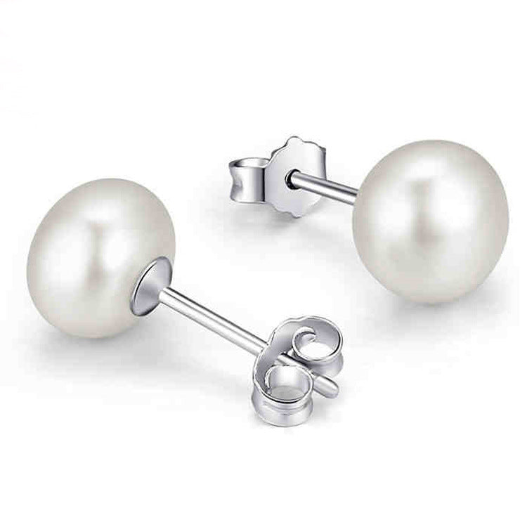 S925 Sterling Silver Needle Natural Freshwater Pearl Ear Studs - view 6