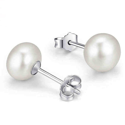S925 Sterling Silver Needle Natural Freshwater Pearl Ear Studs - view 6