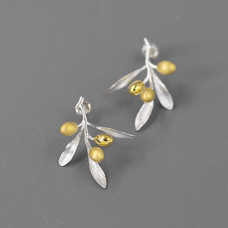 The Taste Of Love Sterling Silver Natural And Elegant Olive Branch Stud Earrings