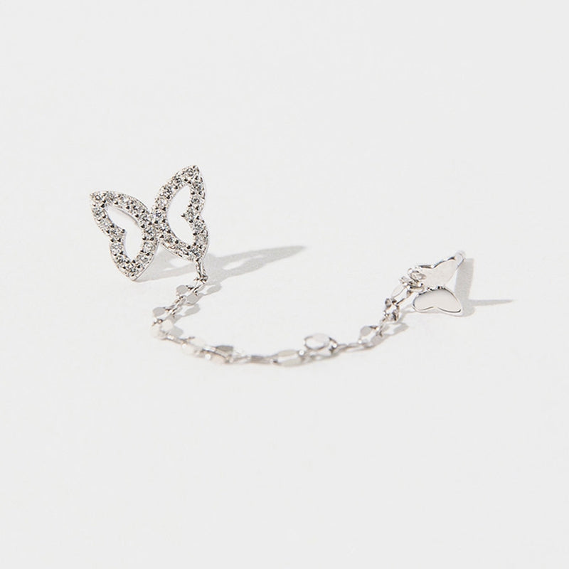 Linked Butterfly Chain Stud Earrings in S925 Silver — product photograph 2