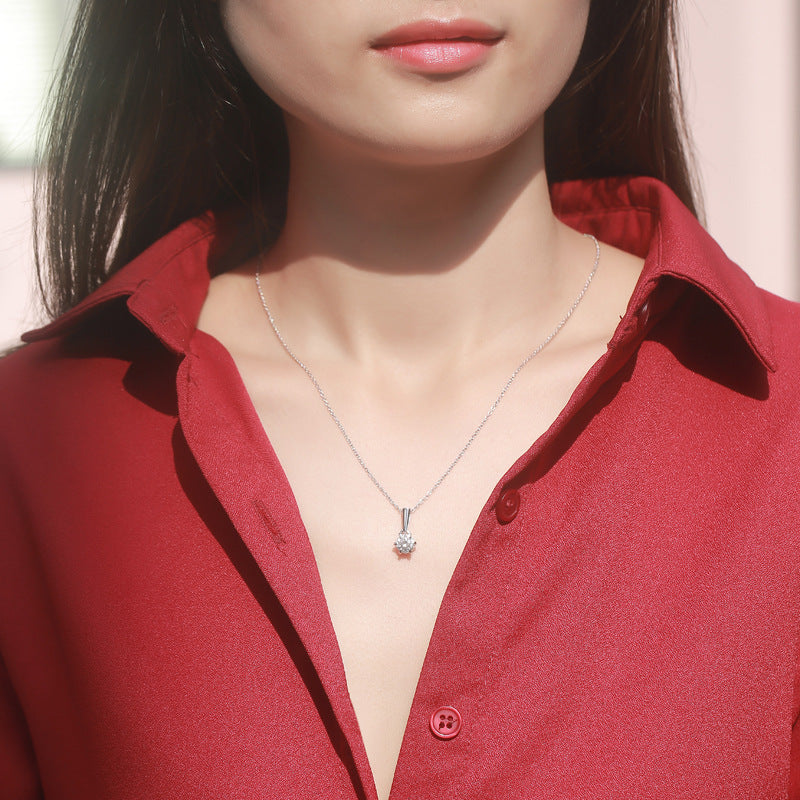 Crown-Set Moissanite Pendant Necklace in Silver - product view 2