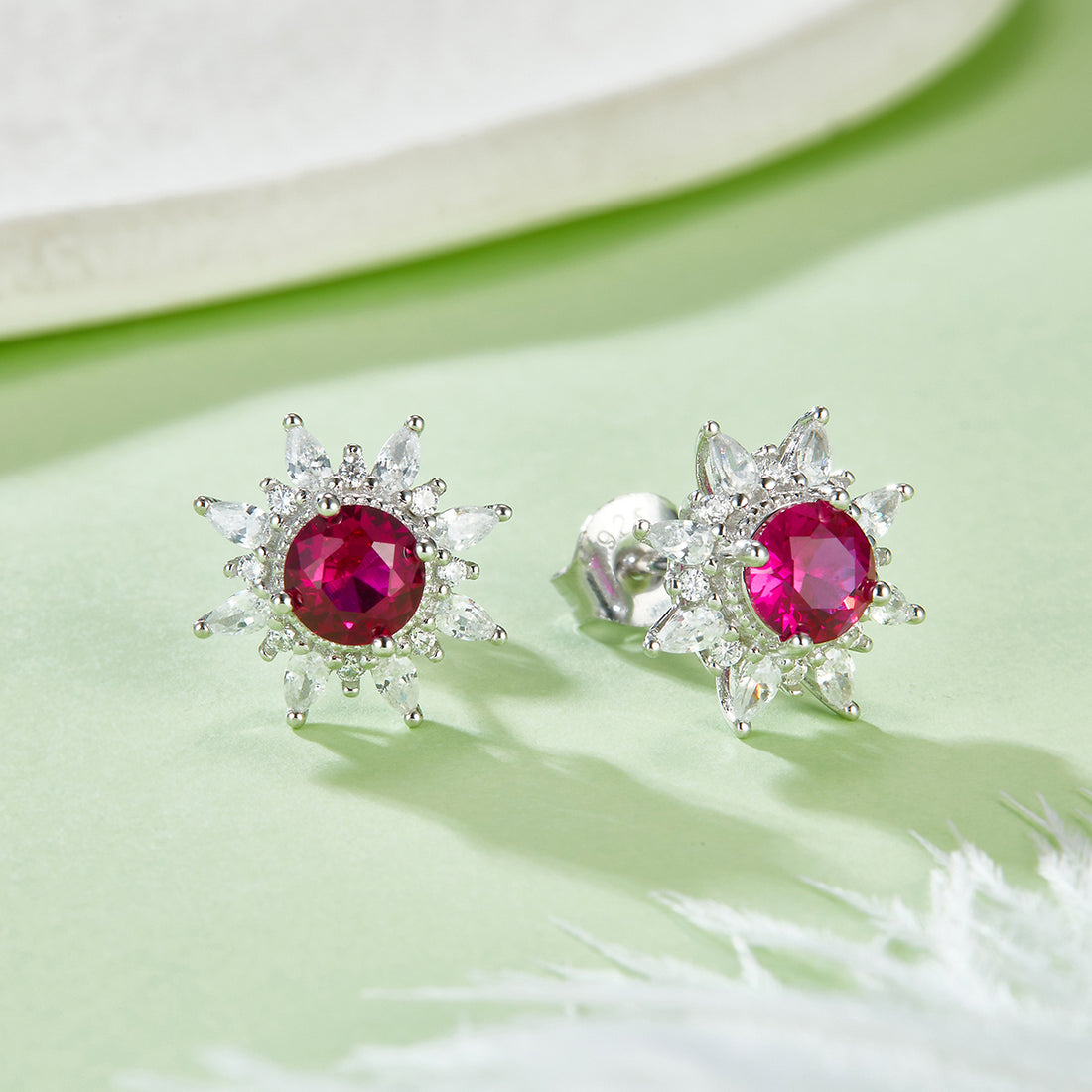 S925 Silver 2.6g Star Design Lab-Created Ruby Stud Earrings, 0.5ct 5mm, Pair