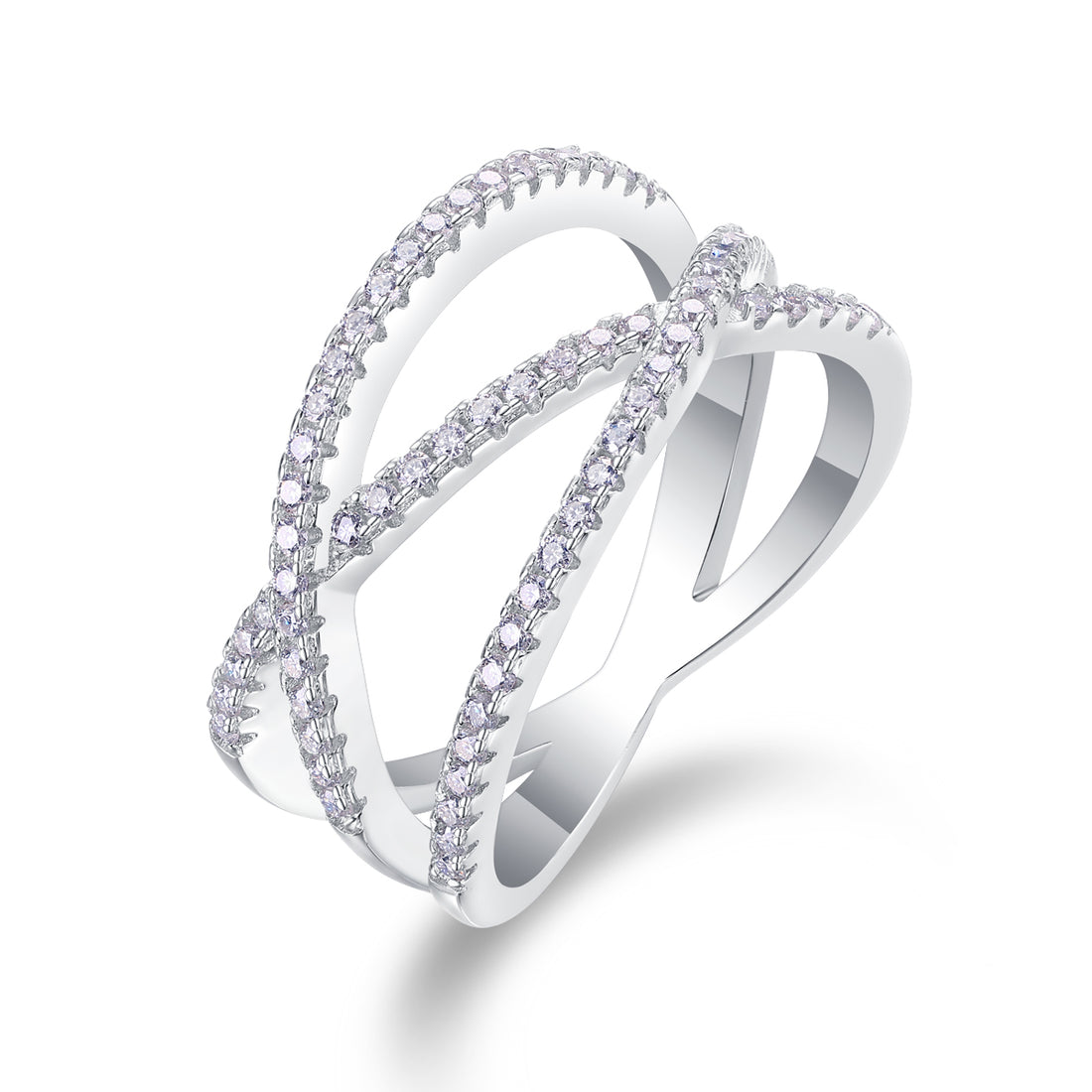 S925 Silver 4.2g Platinum Plated Moissanite Ring, 80pcs 1.0mm D VVS1 Criss Cross Band