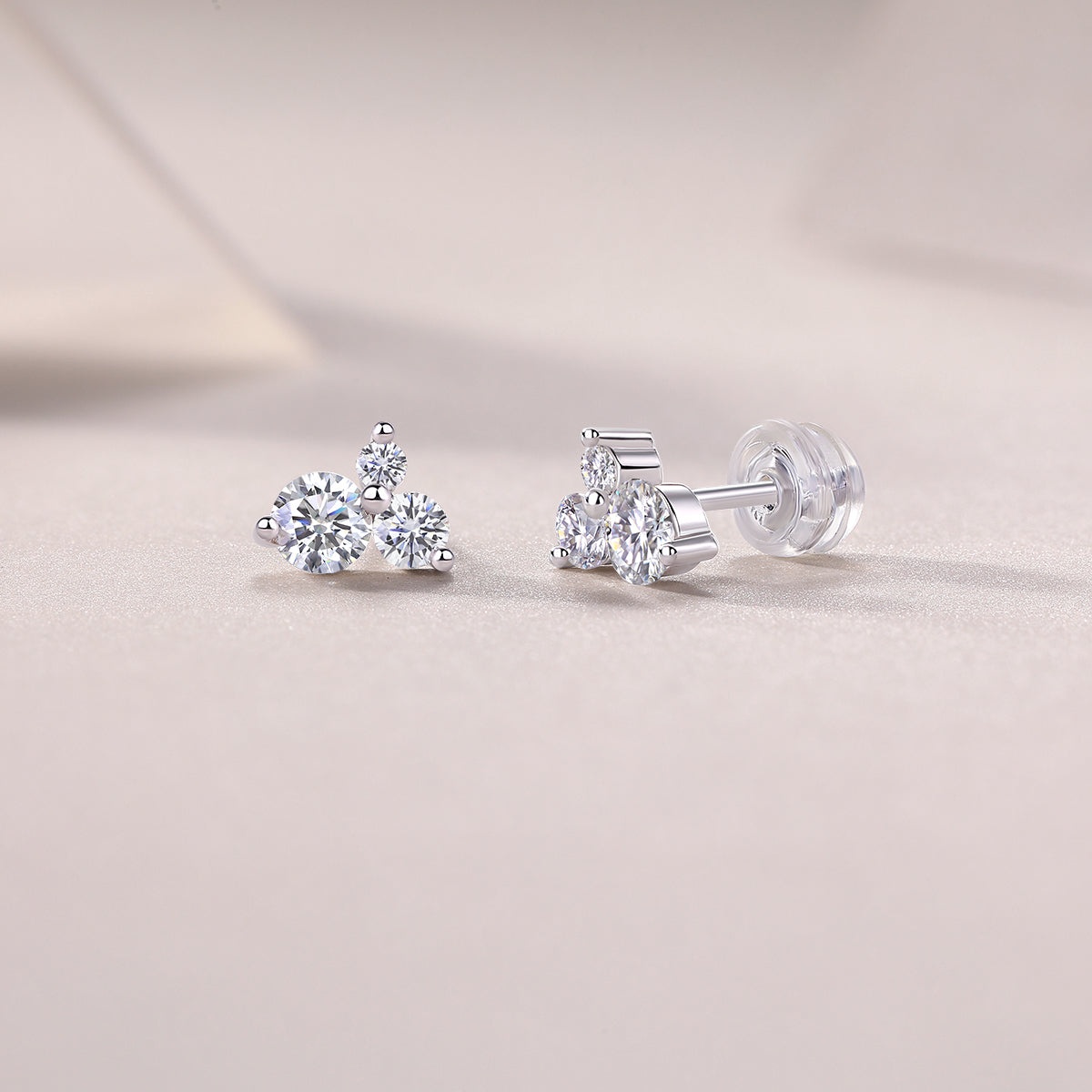 Wave Diamond Set Moissanite Silver Earrings Luxury - view 4