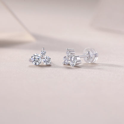 Wave Diamond Set Moissanite Silver Earrings Luxury - view 4