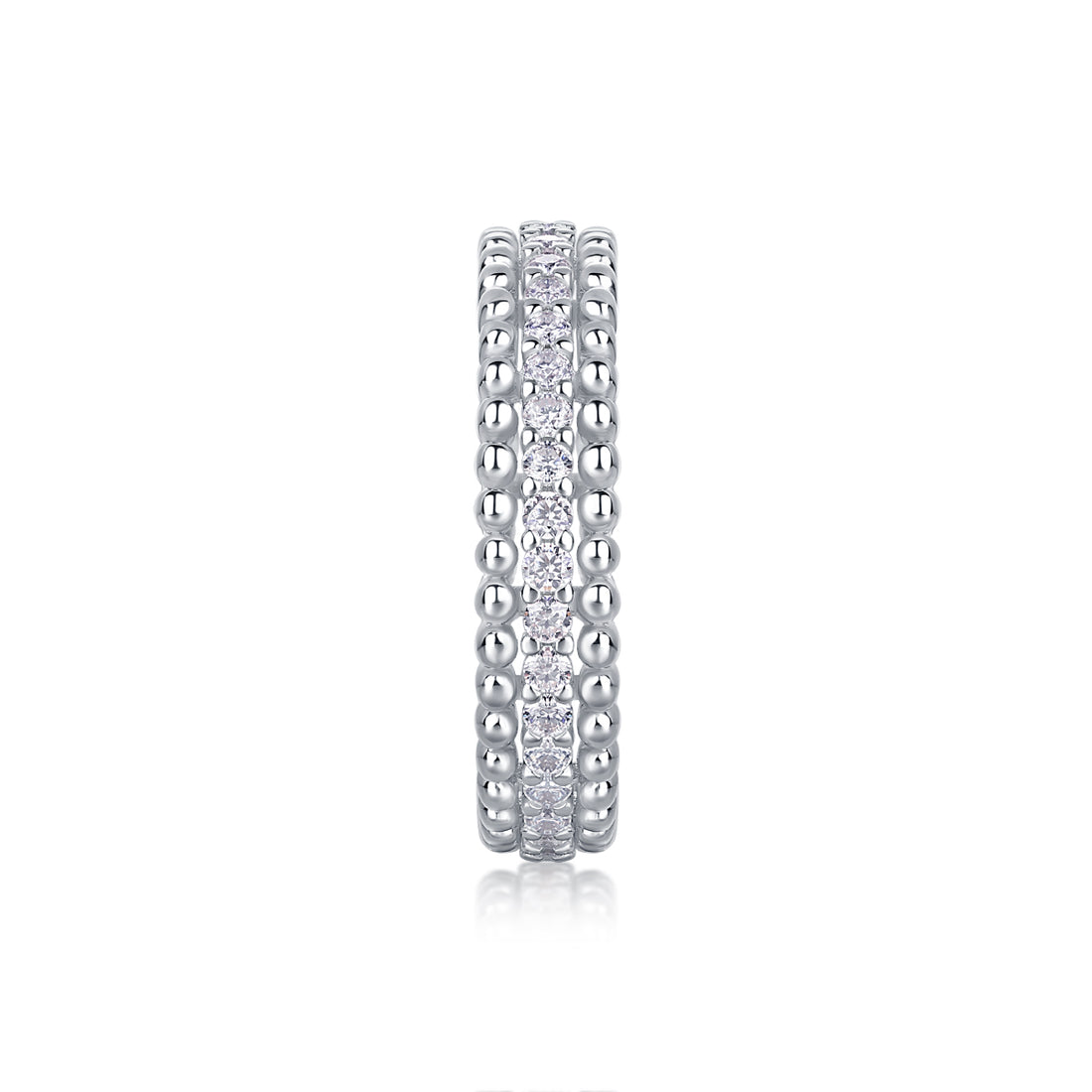 S925 Silver 2.4g Platinum Plated Moissanite Ring, 4.3mm Beaded & Pave Band, D VVS1 GRA