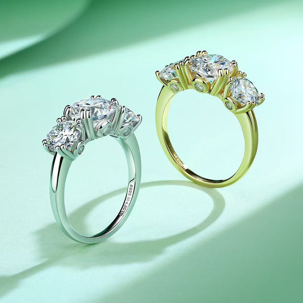 Three-Stone Moissanite Silver Ring