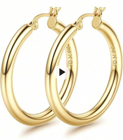 Gold Filled Shiny Polished Round Creole Hoop Earrings All Sizes - view 1