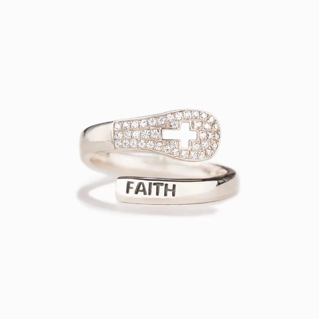 S925 Sterling Silver Faith Cross Zircon Ring - view 3