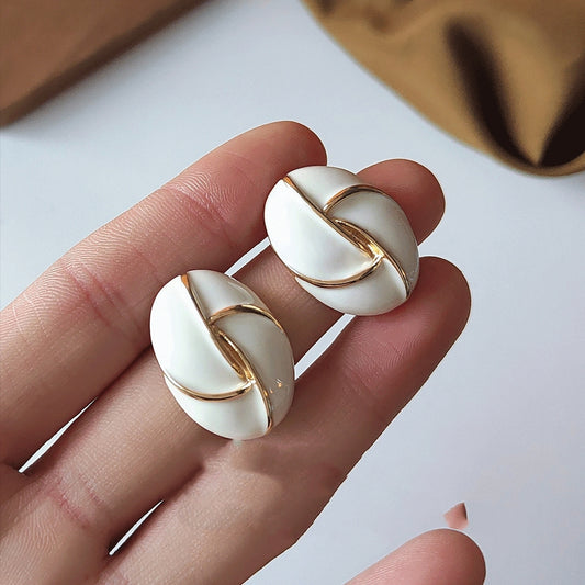 Cream 925 Silver Needle Gold Drip Glass Earrings
