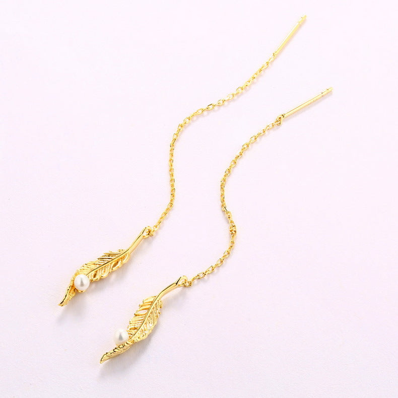 Feather Threader Earrings in S925 Silver - product view 5