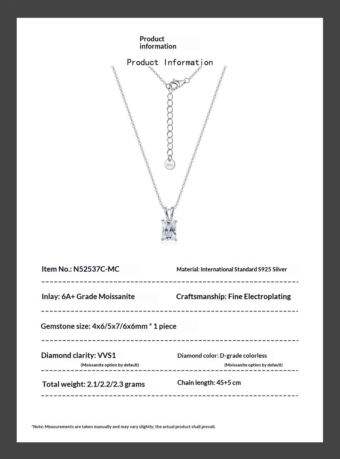 S925 Silver Raden Cut Moissanite Necklace